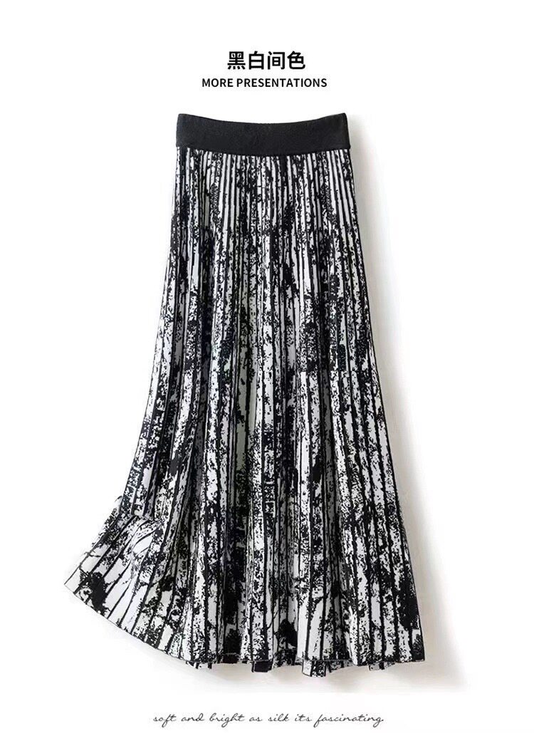 秋冬季羊毛女士纯毛水墨画半身裙双层加厚，女装半身裙，君贝羊绒