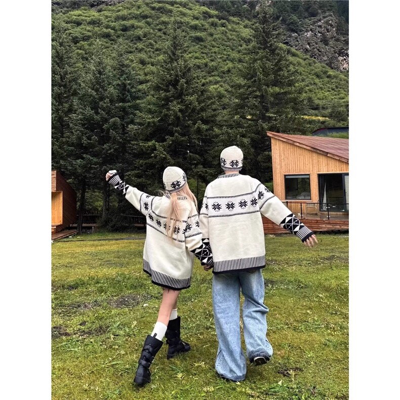 网图送帽子费尔岛毛衣情侣宽松雪花圣诞针织衫男女,男装针织衫/毛衣,星座410-7