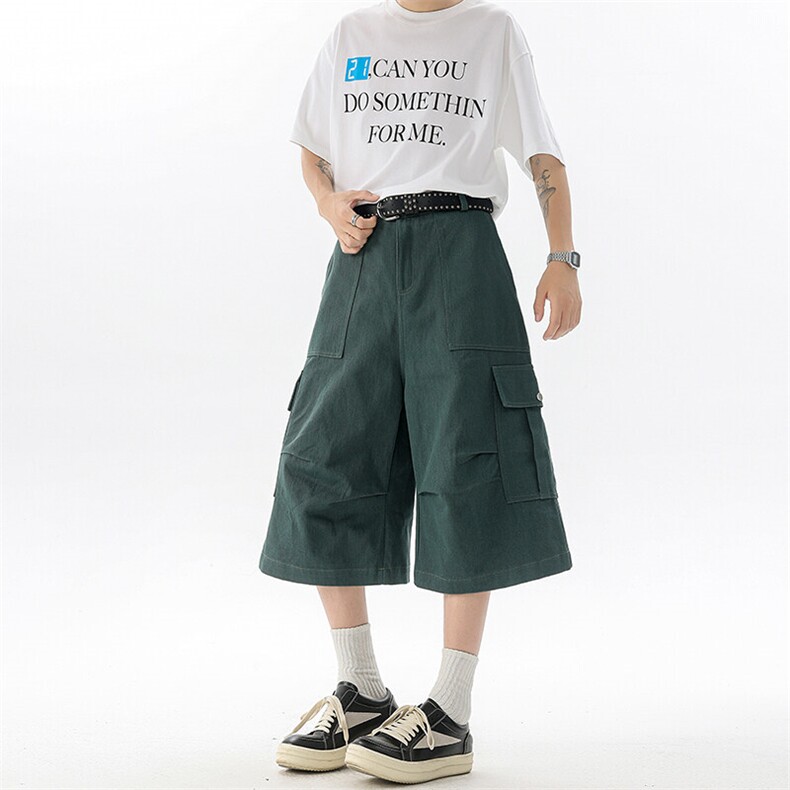 8XL-M褶皱工装牛仔短裤男夏季美式复古多口袋七分裤子QK27002P58,男装牛仔裤,电商B312