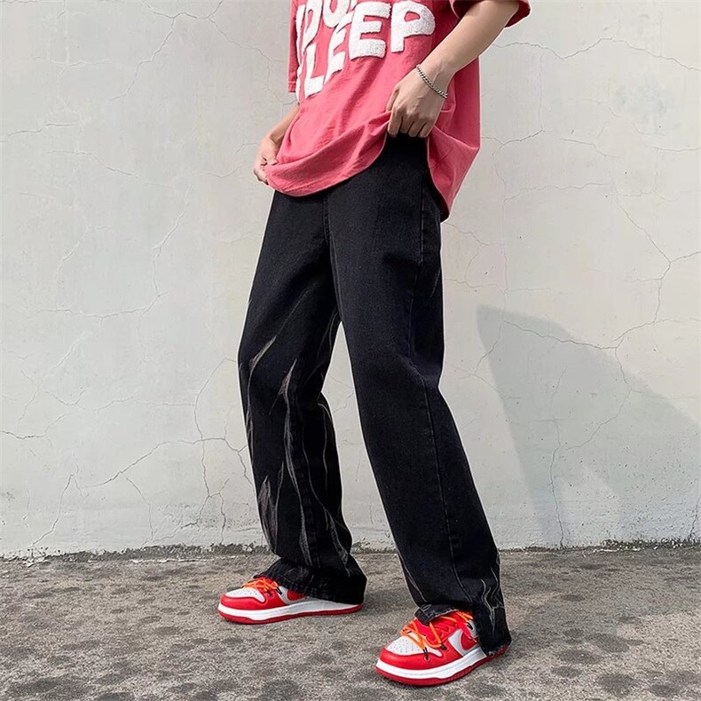 微喇叭做旧水洗牛仔裤潮男情侣裤子美式高街NK453,男装牛仔裤,星座1116A-1（原606A）
