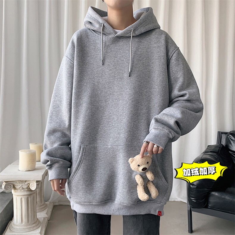 2021冬季新港风短句大码男女送小熊加绒加厚网红连帽卫衣W5205P55,男装卫衣,电商A001