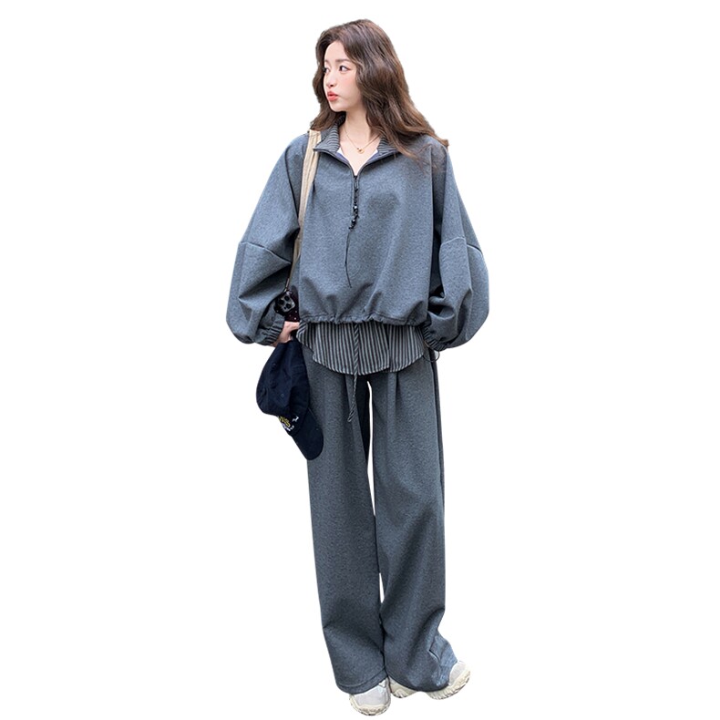 大货已出韩系休闲条纹拼接卫衣阔腿裤套装F716-P165-K268,女装套装/套裙,2C255