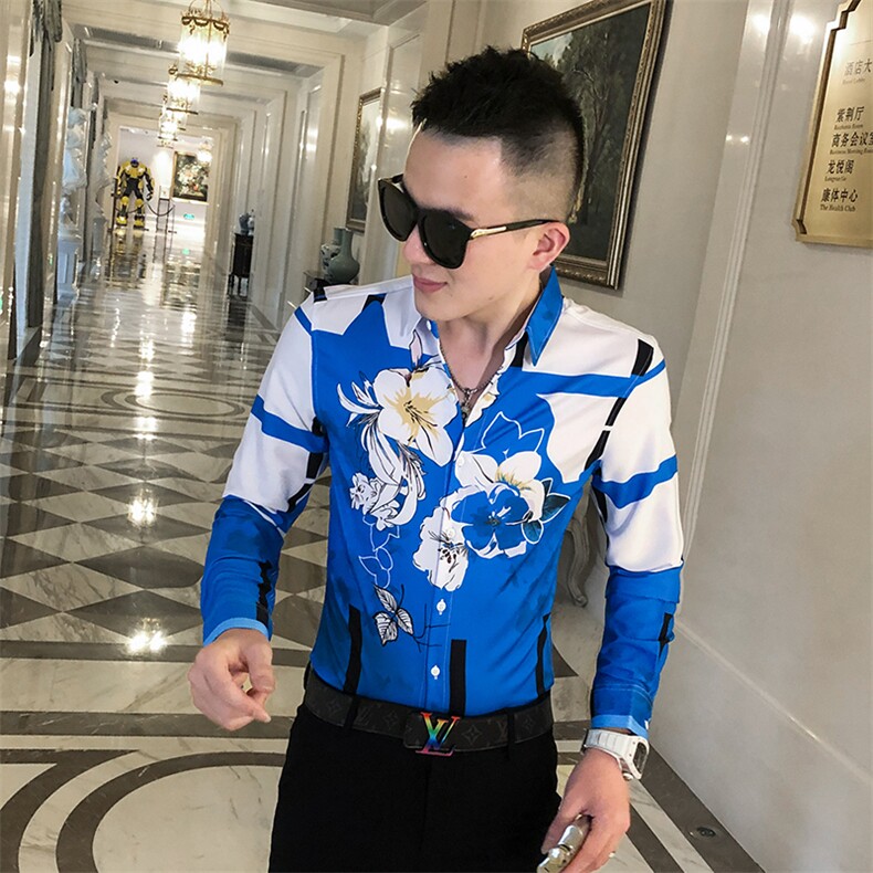 2021春秋衬衫社会男长袖上衣印花男装韩版修身四季潮流衬衣Q872-P55,男装衬衫,星座419（原A233）