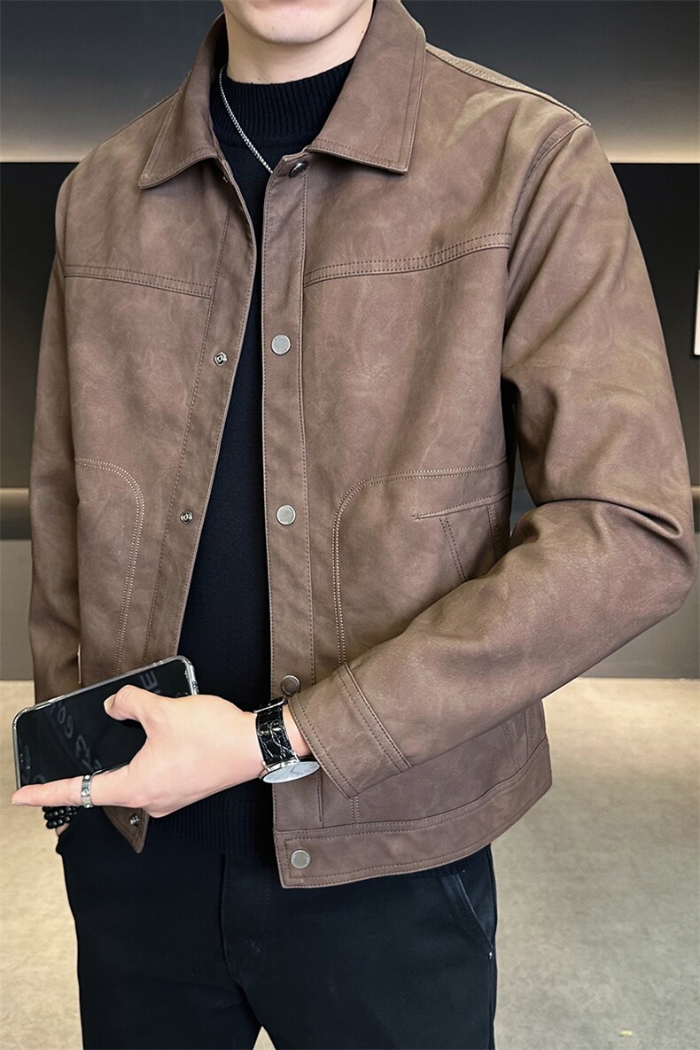 皮衣外套男款秋季2025新款翻领修身皮夹克C317-5536-P145,男装夹克,电商C317