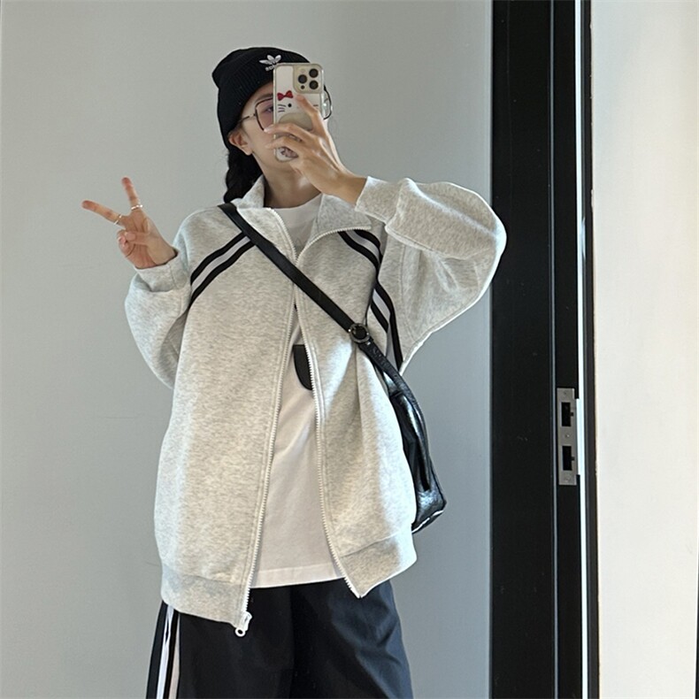 抖音得物高品质二开25秋冬美式重磅结构织带撞色立领卫衣外套W70,男装卫衣,电商A486