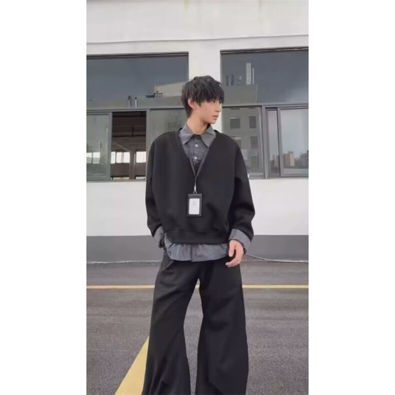 【】美式复古假两件衬衫领卫衣男女秋冬宽松长袖SHY03P43,男装衬衫,星座1112-1