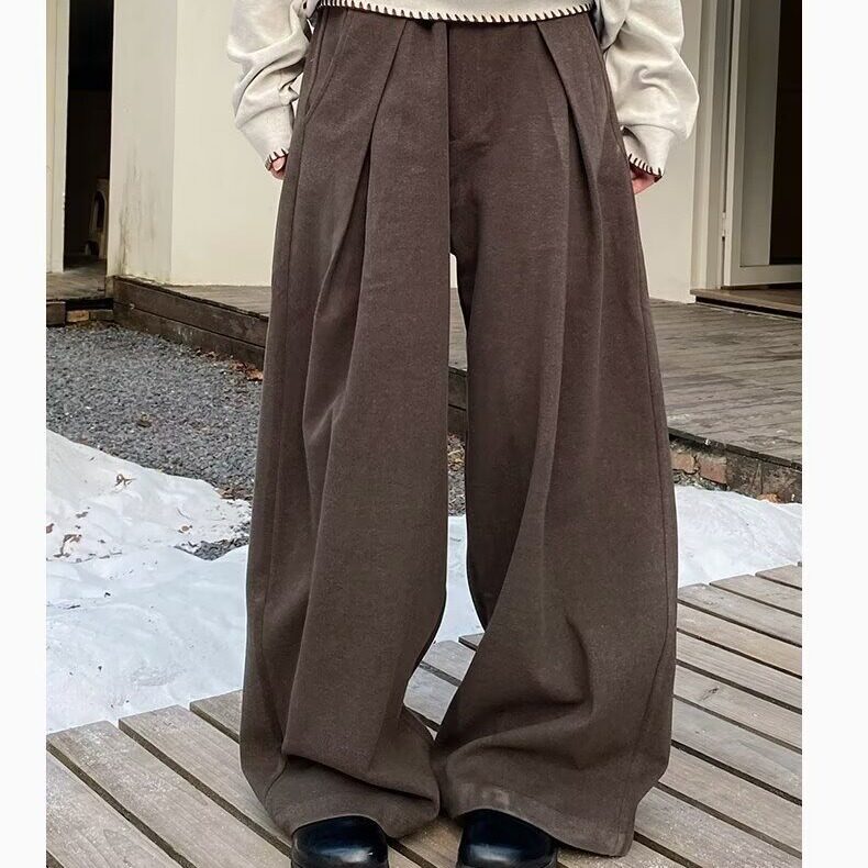 美式垂感免烫休闲西裤男褶皱拖地裤高级感毛呢高腰阔腿裤CH911,男装西裤,星座516A