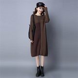 针织衫/毛衣圆领2021年秋季套头长袖中长款直筒，女装针织衫/毛衣，独衣靓