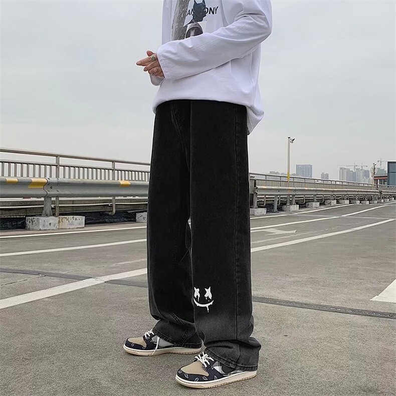 渐变色牛仔裤男秋冬潮牌直筒拖地裤K7076P40,男装牛仔裤,星座1116-2