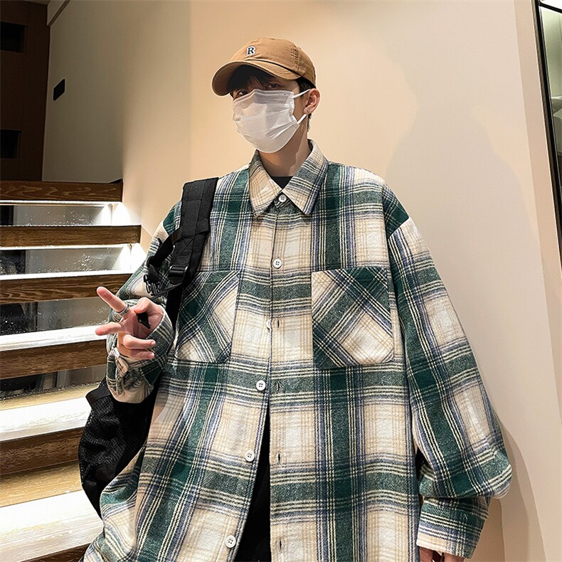 控价69港风格子衬衫宽松外套男女衬衣百搭格子外套CS2436P40,男装衬衫,电商A128