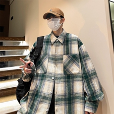 控价69港风格子衬衫宽松外套男女衬衣百搭格子外套CS2436P40，男装衬衫，电商A128
