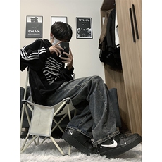 XZ213-NZBZ03-P60控78新款港风日系复古痞帅设计感阔腿牛仔裤ins，男装牛仔裤，星座213