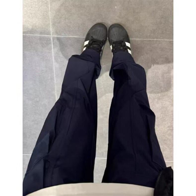 藏蓝色裤子速干尼龙伐木工装裤男夏季直筒宽松潮牌美式机能冲锋裤图片