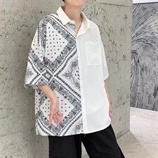 腰果花短袖衬衫男拼接小众设计感潮牌衬衣HC49P28图片