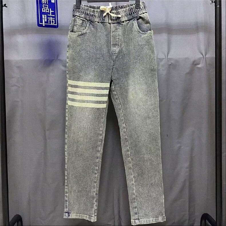 牛仔裤男新款复古抽绳休网红同款百搭潮流修身四杠直筒裤2025新款,男装牛仔裤,星座1210-1