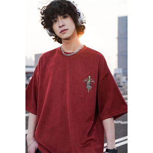 已注册得物抖音直播高品质重磅麂皮绒男短袖T恤T4506P25控价39图片