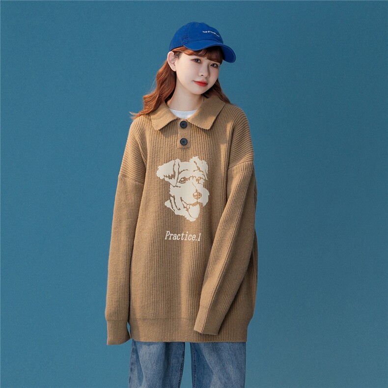 中性风秋/冬时尚趣味小狗百搭保暖纽扣翻领情侣毛衣M3003P75控98,男装针织衫/毛衣,A247A