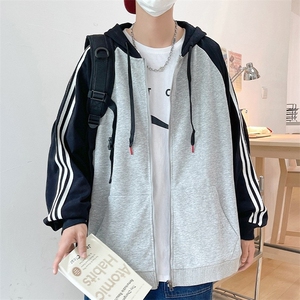二开GSY9913-特P55美式开衫连帽卫衣男撞色运动情侣拉链外套图片