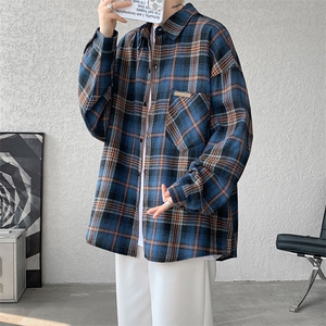 衬衫男秋季新款港风宽松磨毛格子大码长袖衬衣CS618-P38(现货）图片