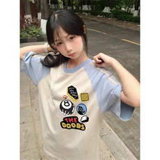 抖音得物品质二开240克宽松纯棉美式潮牌插肩三杠织带短袖T恤，男装T恤，电商A486
