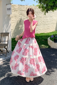 韩系清纯系绝美超火针织背心套装女夏季2025新款碎花半身裙两件套图片