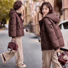 现货2024冬季新款百搭简约格子拼接连帽羽绒服外套，女装羽绒服，深水步