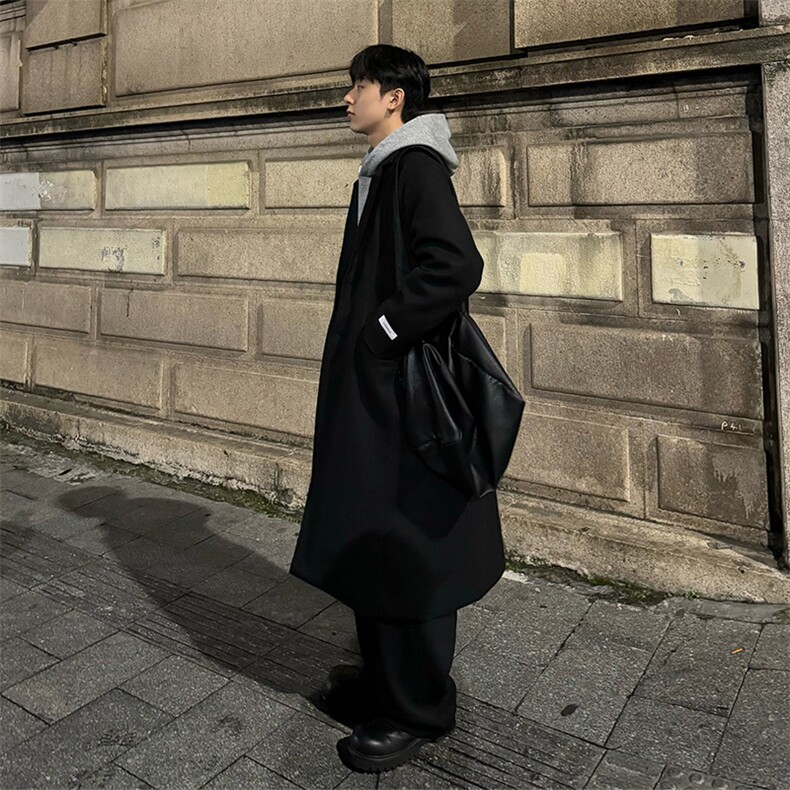 现货+加棉韩系长款呢子大衣cleanfit过膝加长风衣外套Y905-P135，男装毛呢大衣，星座1004-3