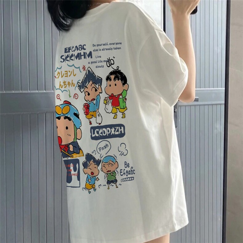 T0677-P25 纯棉日系卡通蜡笔小新印花 短袖 学院风学生男女宽松图片
