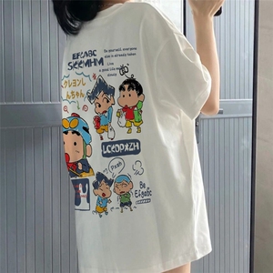 T0677-P25 纯棉日系卡通蜡笔小新印花 短袖 学院风学生男女宽松图片