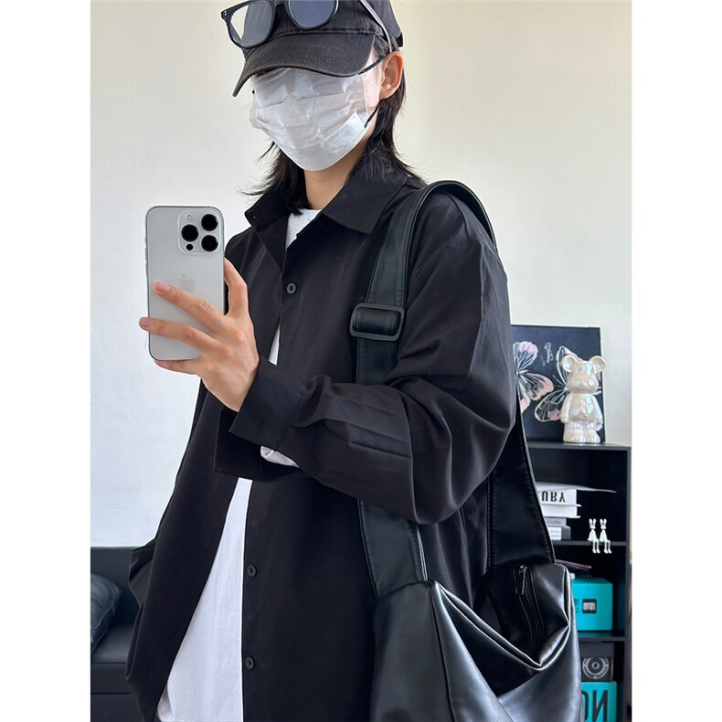 四季薄款冰丝长袖衬衫男简约纯色垂感休闲长袖痞帅衬衣CS031-P28图片