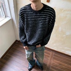 秋冬复古季慵懒撞色条纹软糯毛衣男女中性潮牌百搭圆领情侣针织衫，男装针织衫/毛衣，星座506A