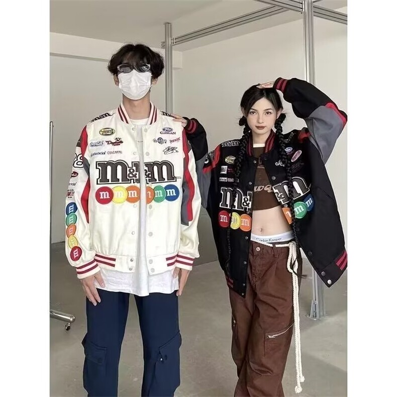 春秋美式复古高街刺绣mm豆棒球服外套男女宽松嘻哈潮牌机车服夹克,男装夹克,星座1210-1