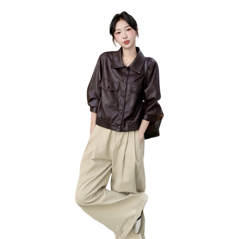 有货棕红色皮衣短外套5214P155K228,女装短外套,2C176