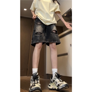 美式高街夏季新款水洗磨毛破洞水洗牛仔短裤B315-K24096-p45控68图片