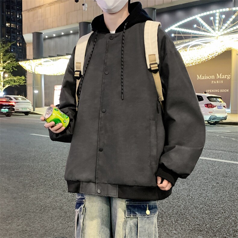 现货2026春秋款潮男假两件连帽皮衣夹克外套A436-D216-P80，男装夹克，电商A436