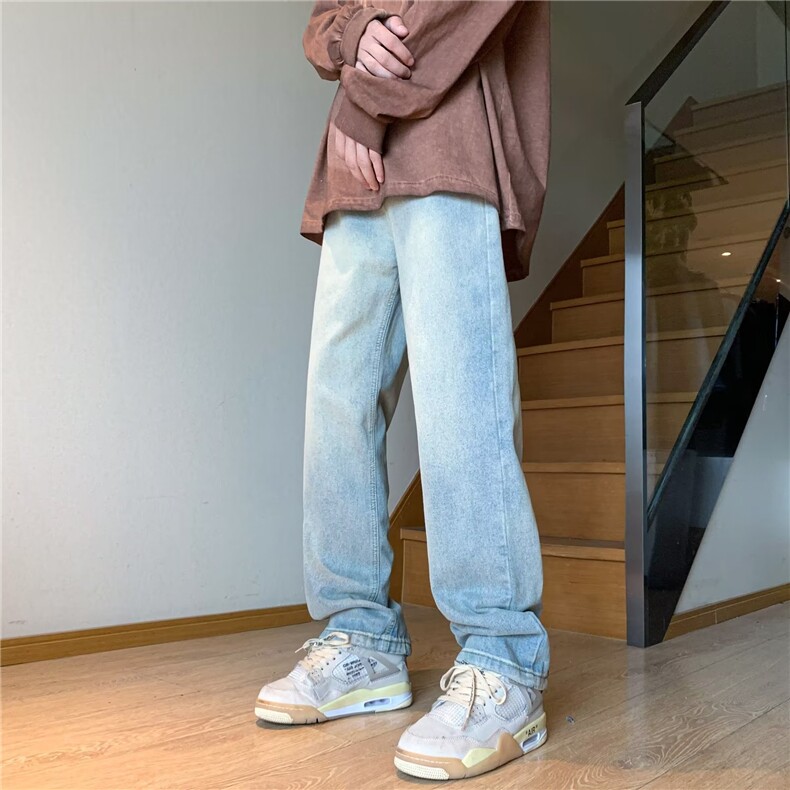 黄泥染牛仔裤男vibe高街潮牌半拉链微喇牛仔裤子NK2370-P40,男装牛仔裤,星座1001-1