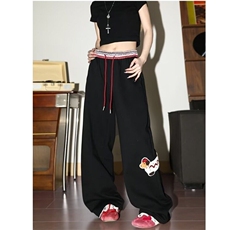 白花灰腰头拼接腊肠狗卫裤女2025春季新款小众设计感宽松阔腿裤子，女装休闲裤，星座506A