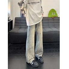 潮牌泼墨牛仔裤男女美式高街休闲长裤宽松直筒裤子K70716P47网图，男装牛仔裤，电商B245