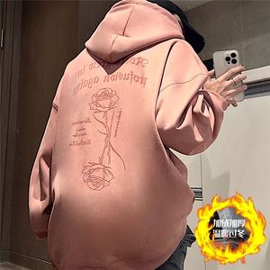 大码450G重磅奥利绒加厚烧花麂皮绒连帽卫衣P65控88常规P58控78图片