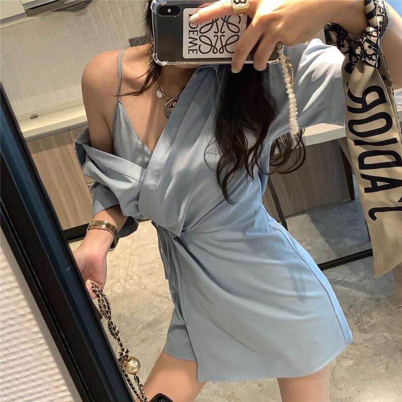 假两件衬衫裙，女装衬衫，XTZ style