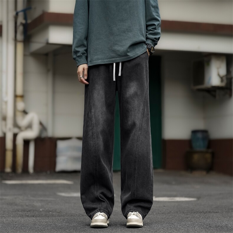 美式斜切牛仔裤宽松直筒加绒加厚阔腿裤子K760-特批-40,男装牛仔裤,星座718-1
