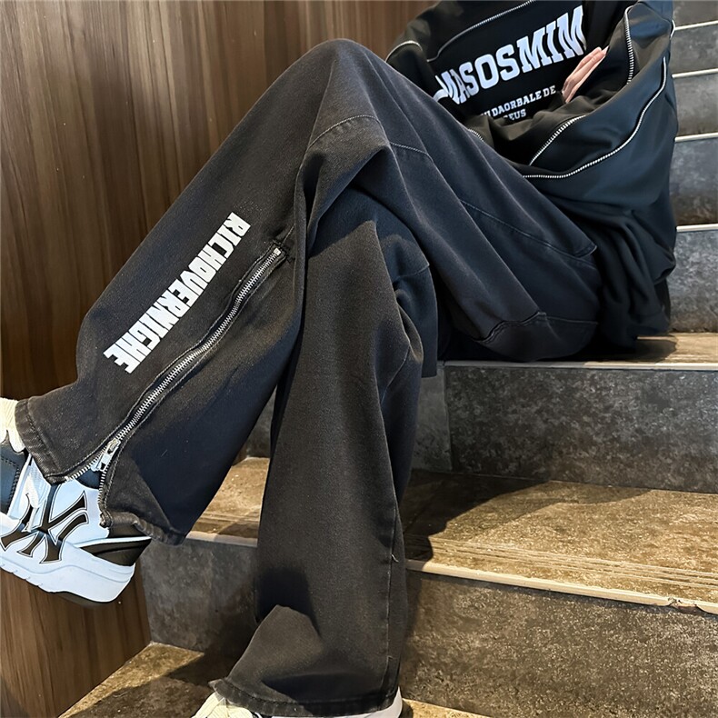 k1074-p55-控78 M-5XL 现货宽松拉链cleanfit牛仔裤马丁靴黑暗图片