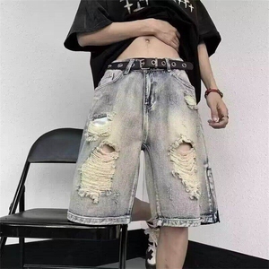 现货 美式破洞牛仔短裤男夏季直筒宽松潮牌阔腿五分裤LD9533-P40图片