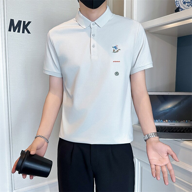 店主风社会小伙男刺绣翻领POLO衫男保罗衫上衣301A-1/PL122/P55，男装Polo衫，星座301A-1