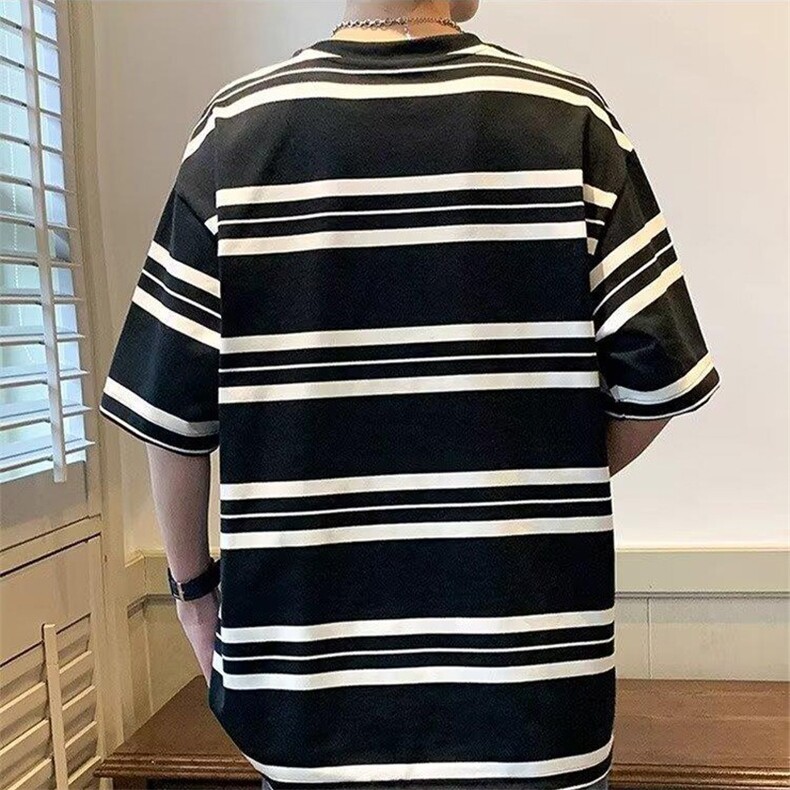 日系新款黑白条纹短袖男t恤夏季新款韩版宽松休闲百搭GA87P38,男装T恤,星座1013-5