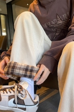 加绒灯芯绒长裤D5302-TP55控价78冬季格子翻边加厚保暖休闲裤男，男装休闲裤，电商A102-1