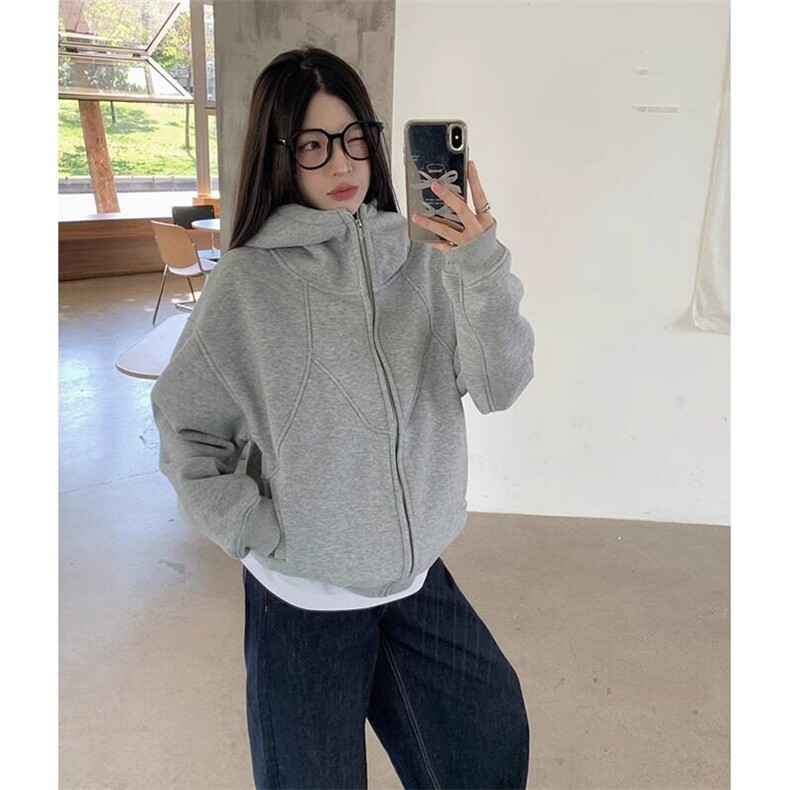 加绒加厚卫衣男女款秋冬2024高级感美式复古连帽宽松拉链开衫外套,男装卫衣,星座506A