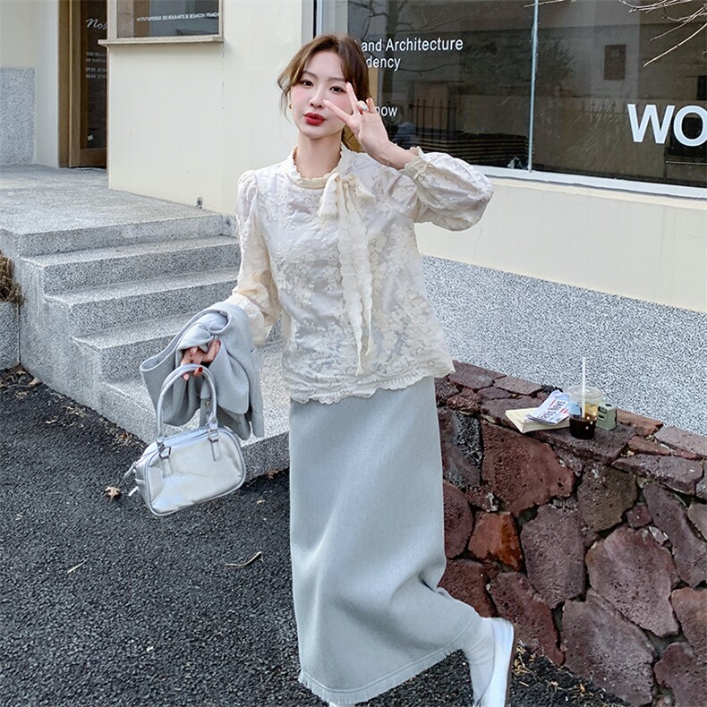 小香风马甲裙女2025春季新款超好看减龄蕾丝衬衫半身裙,女装套装/套裙,1D102-1