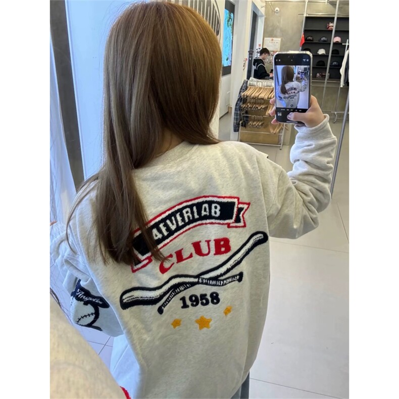 网图有货美式宽松棒球刺绣圆领卫衣男女A951-常规P47加绒P52，男装卫衣，星座1505