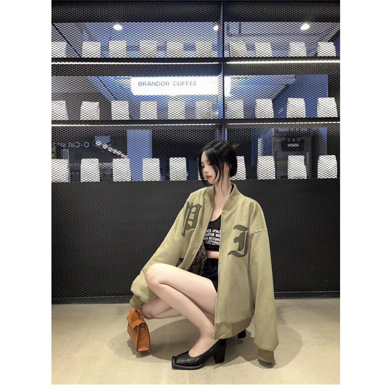 麂皮绒夹克美式复古贴布刺绣潮牌休闲棒球棉外套,男装夹克,星座506A
